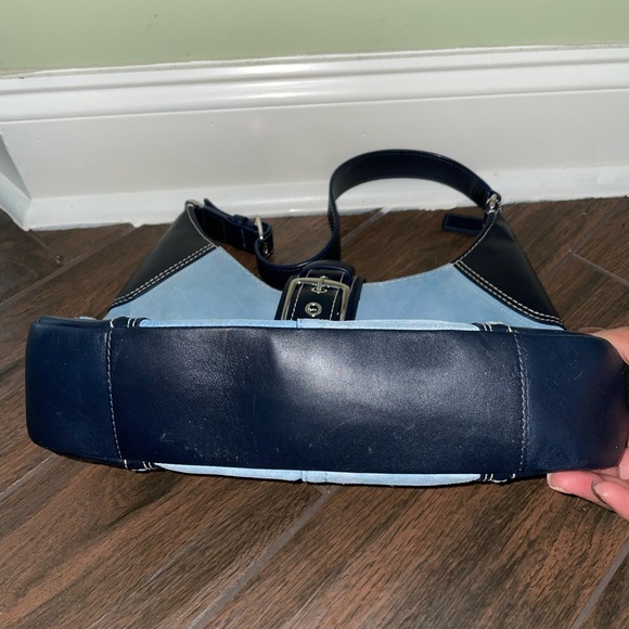 VTG COACH Ergo Blue Suede Hobo Buckle Front 90s Y2K Purse Jackie Style - Picture 4 of 10
